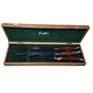 Vintage Griffon Carving Fork & Knife Set In Wooden Case Stainless Razor Steel